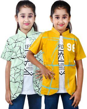 girls pack of 2 printed shrugs with attached t-shirt