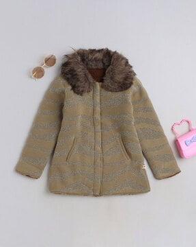 girls patterned-knit cardigan with insert pockets