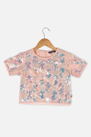 girls peach embellished casual top