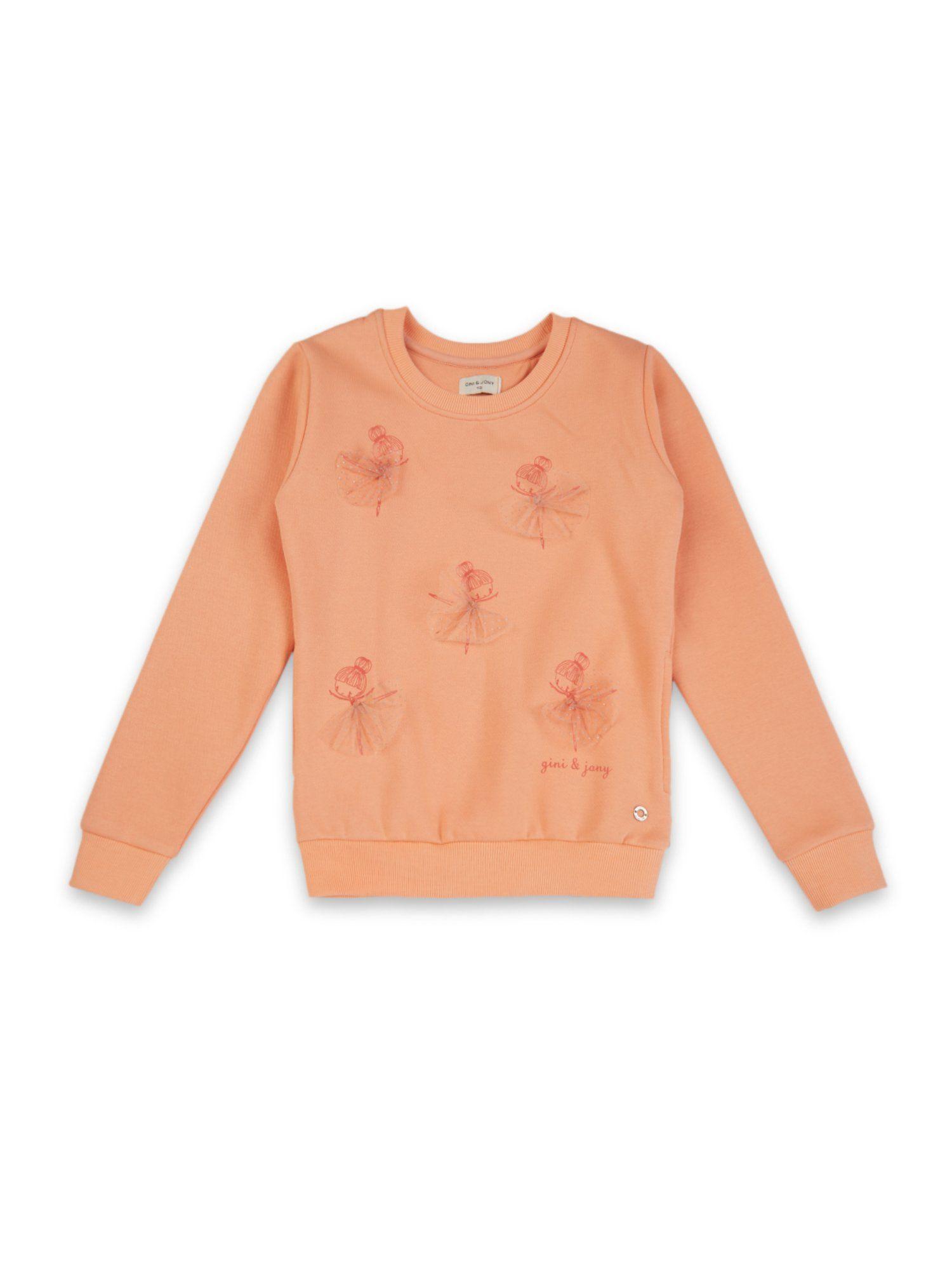 girls peach printed cotton sweatshirt
