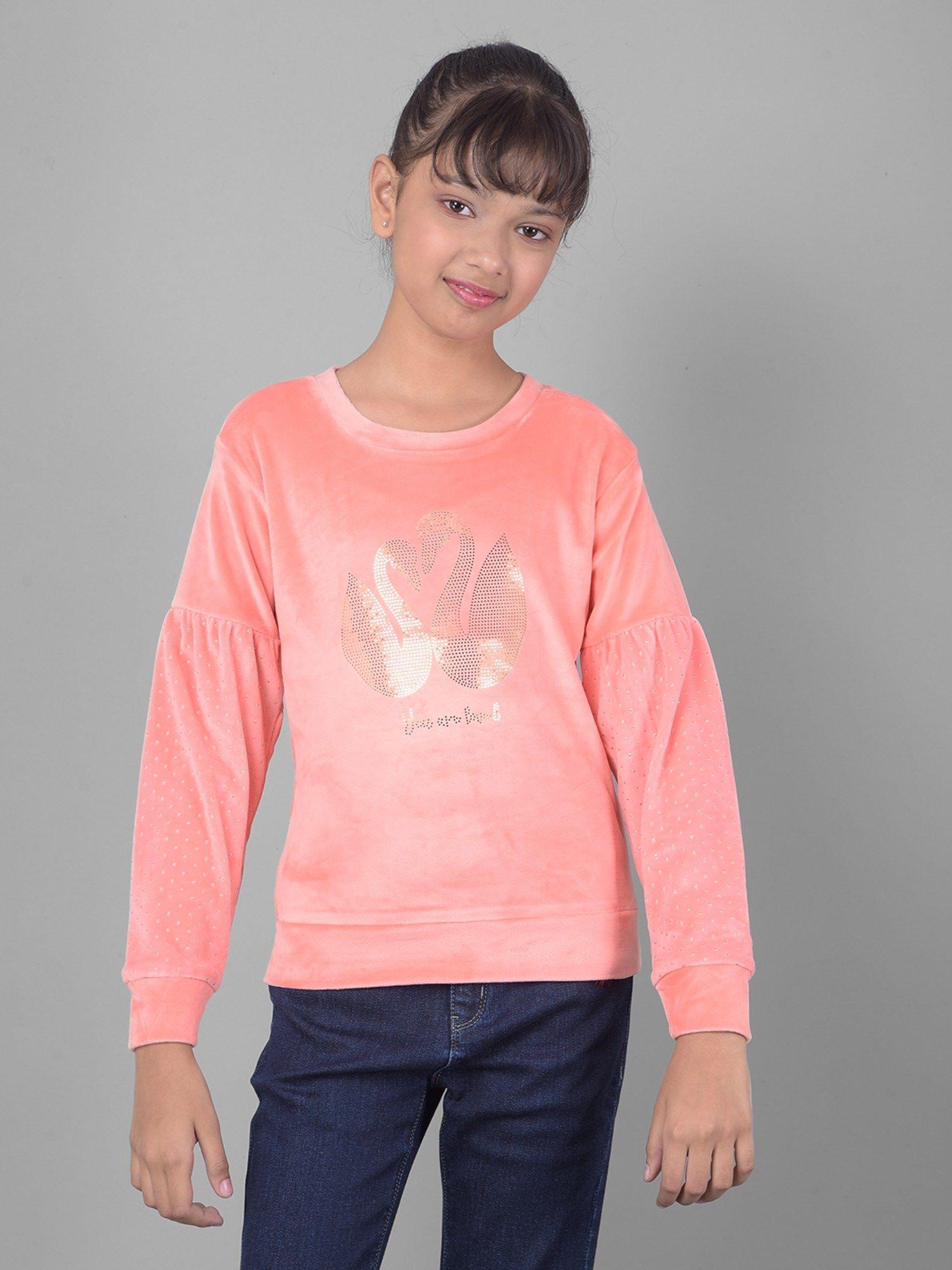 girls peach printed sweatshirt