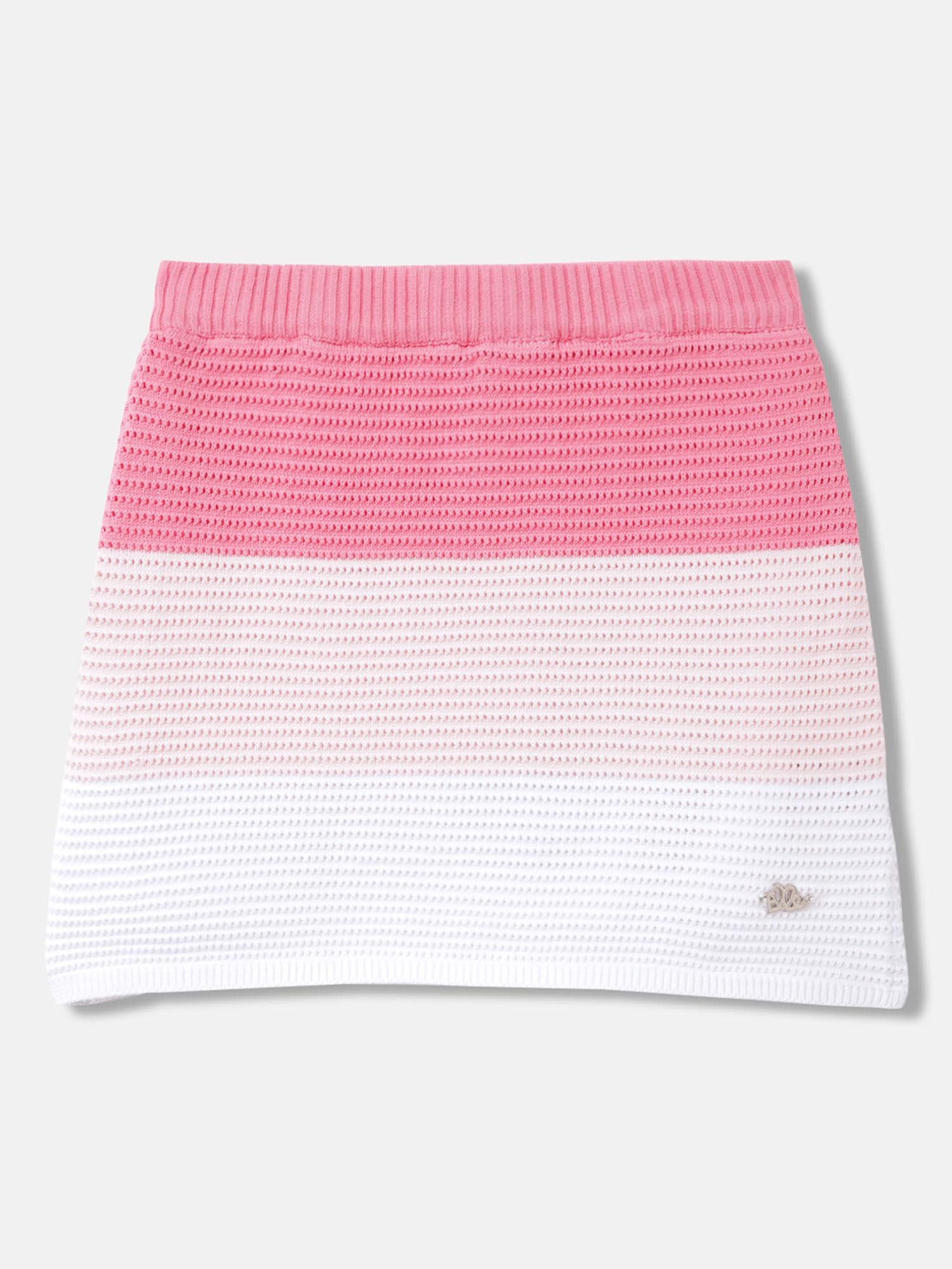 girls pink colorblock regular fit mid waist skirt
