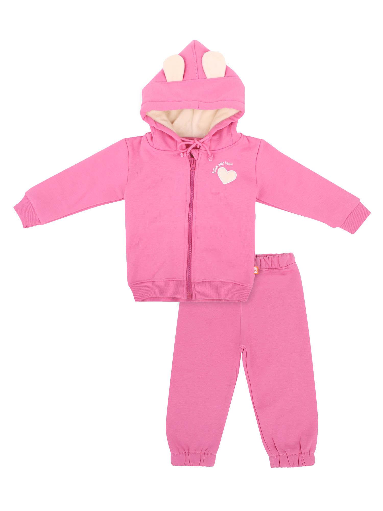girls pink cotton hoodie with joggers