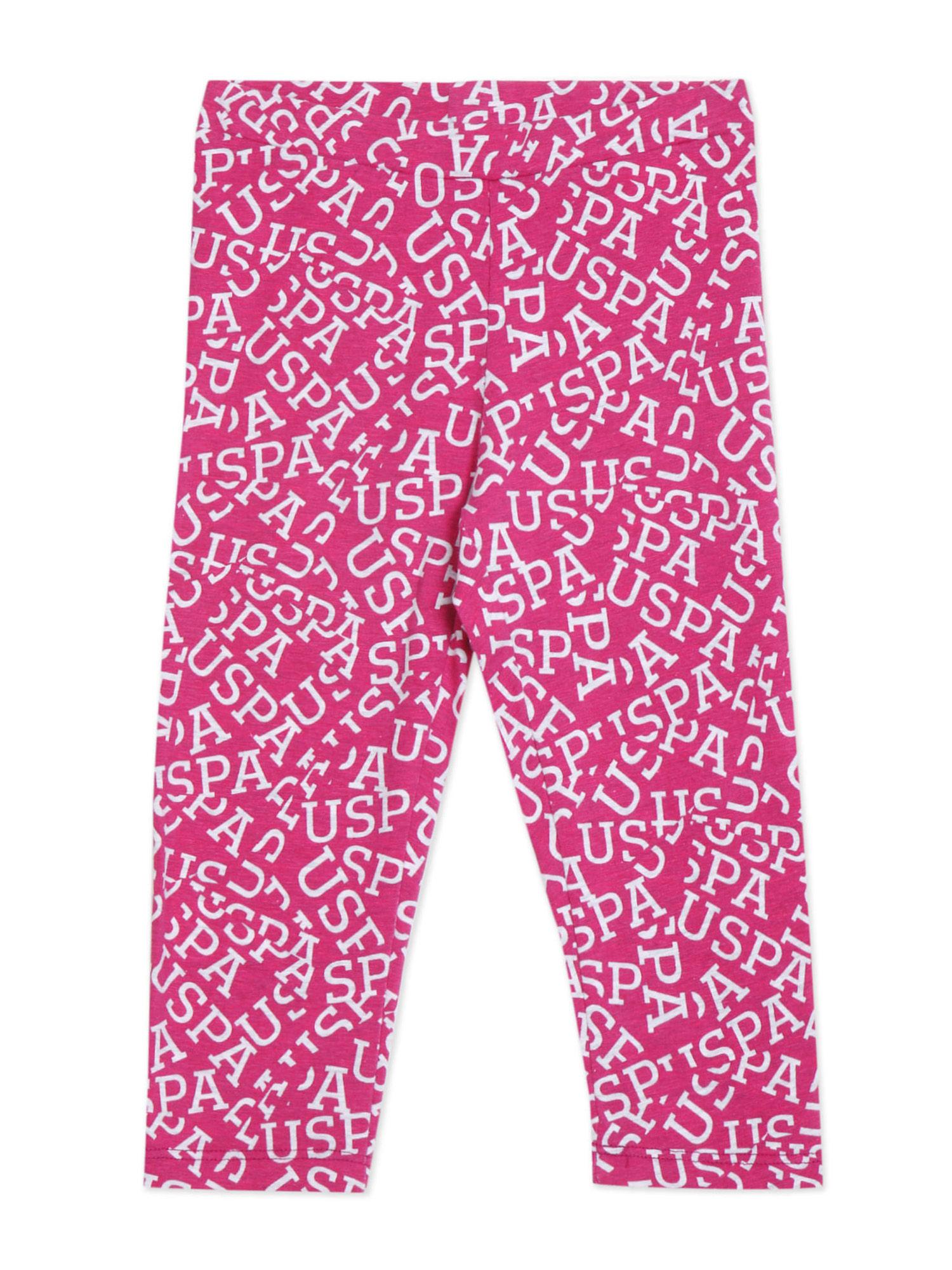 girls pink elasticized waist brand print leggings