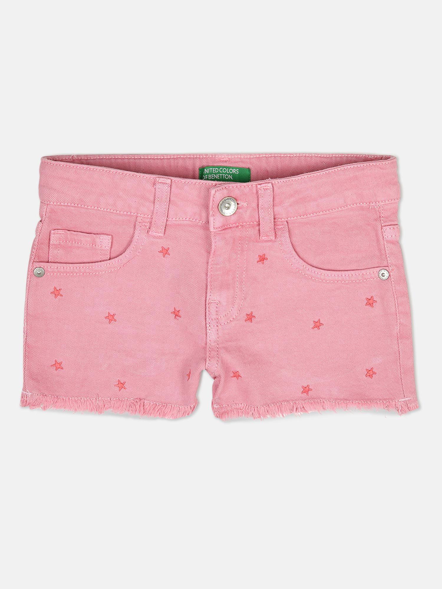 girls pink embroidered shorts