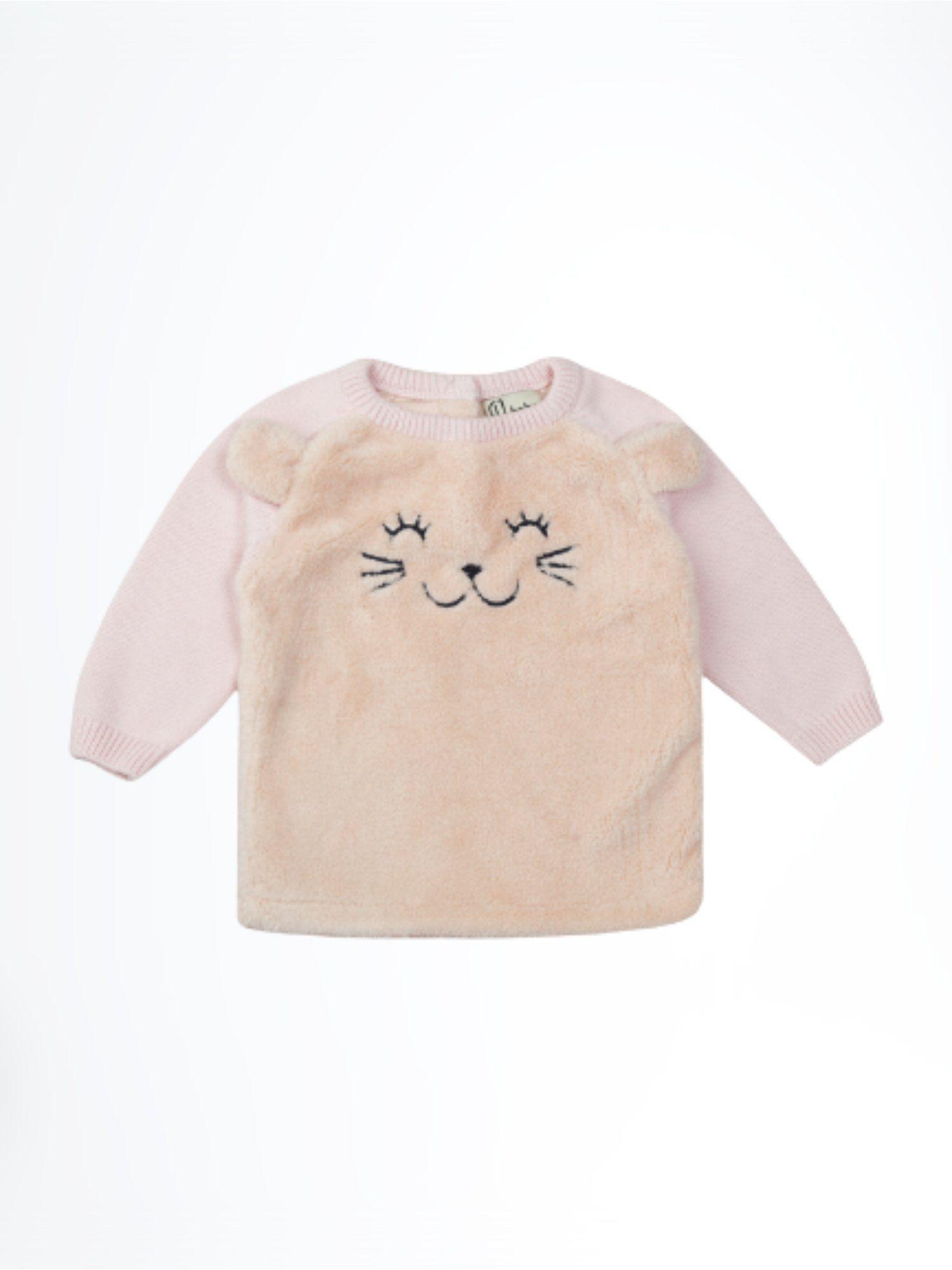 girls pink fleece printed sweater