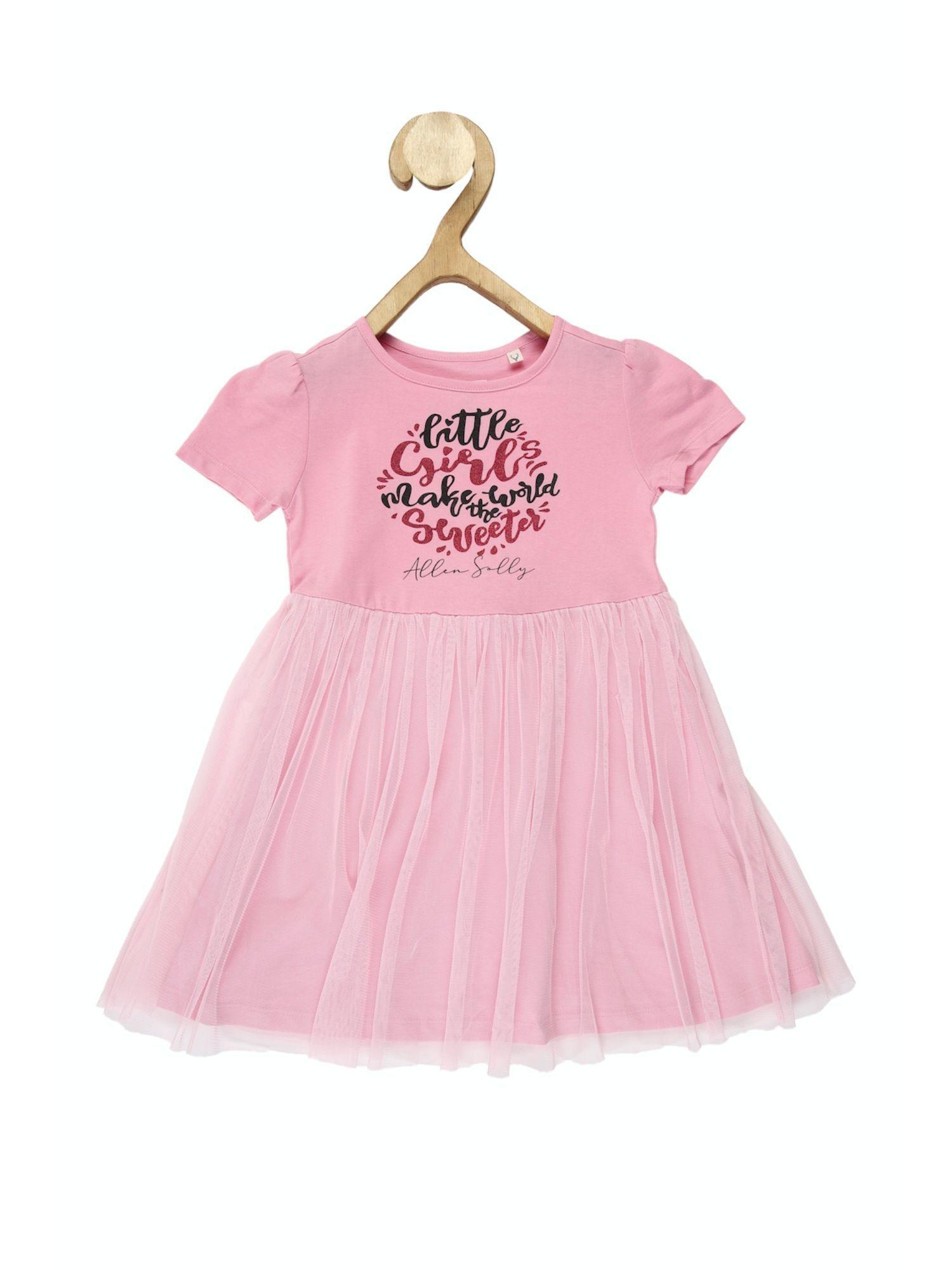 girls pink graphic print regular fit casual frock