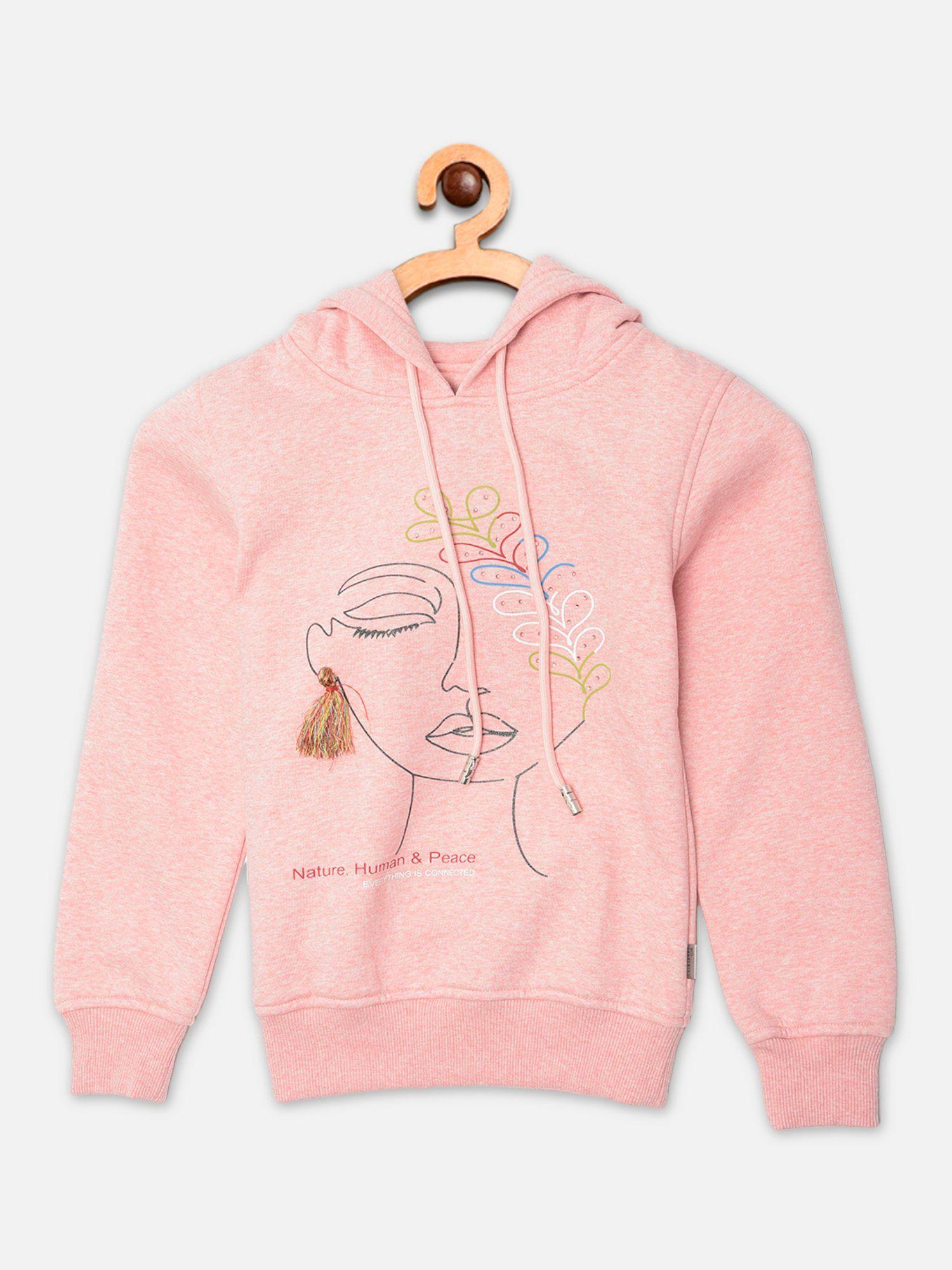 girls pink printed hooded sweatshirt