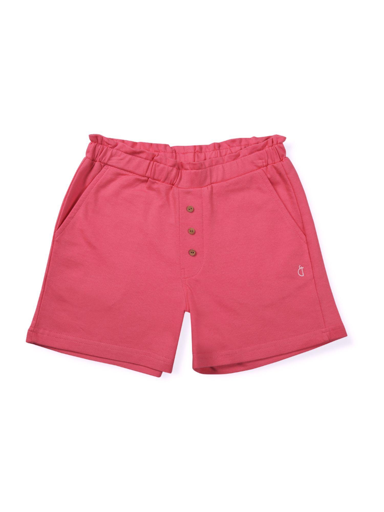 girls pink solid cotton elasticated shorts