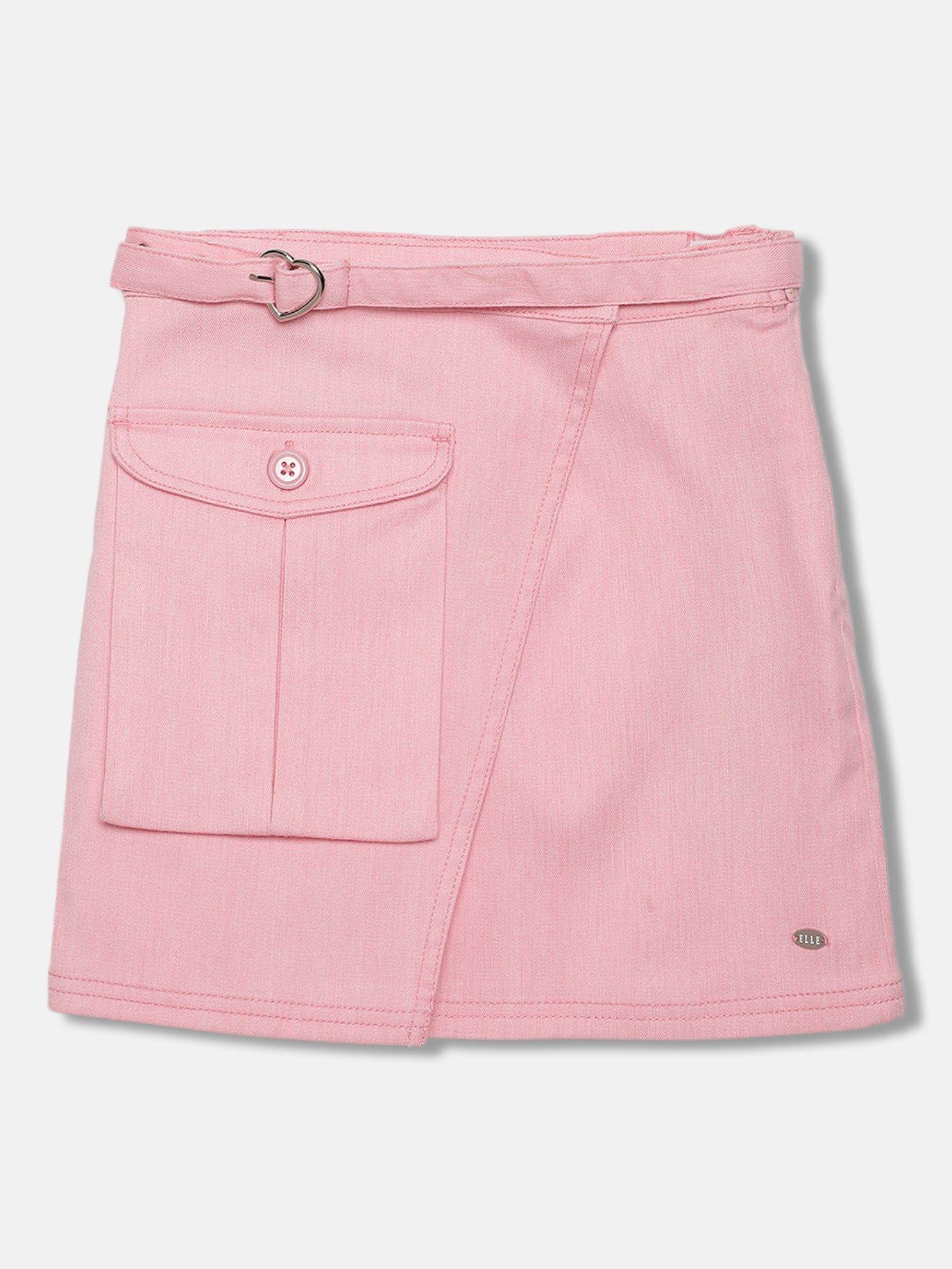 girls pink solid regular fit skirt (set of 2)