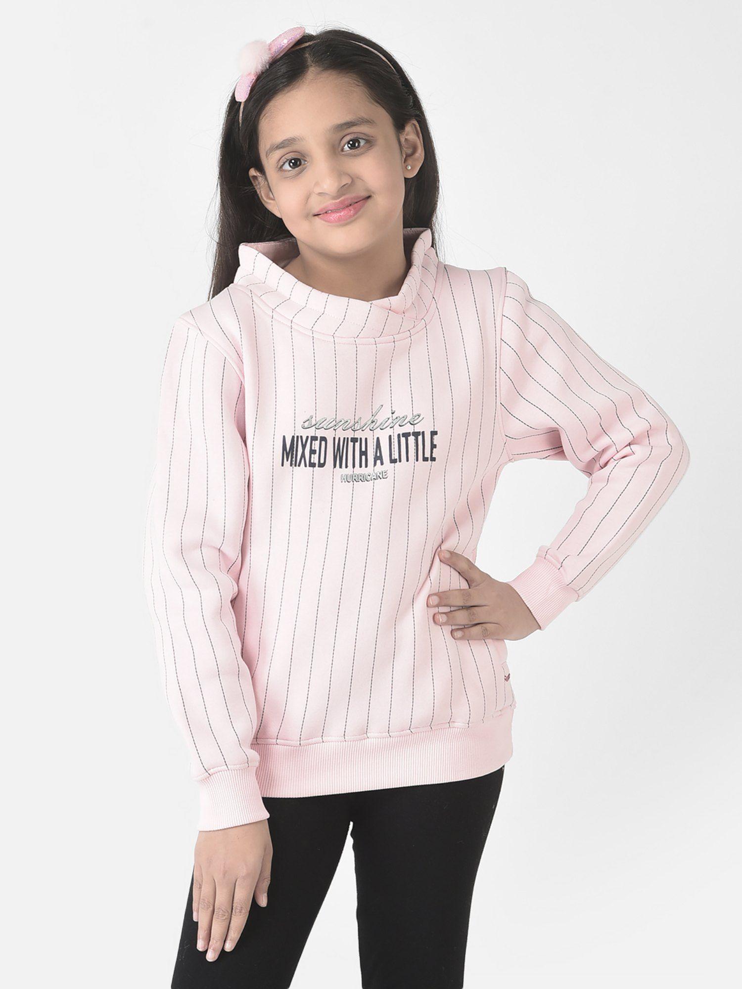 girls pink striped high neck sweatshirt