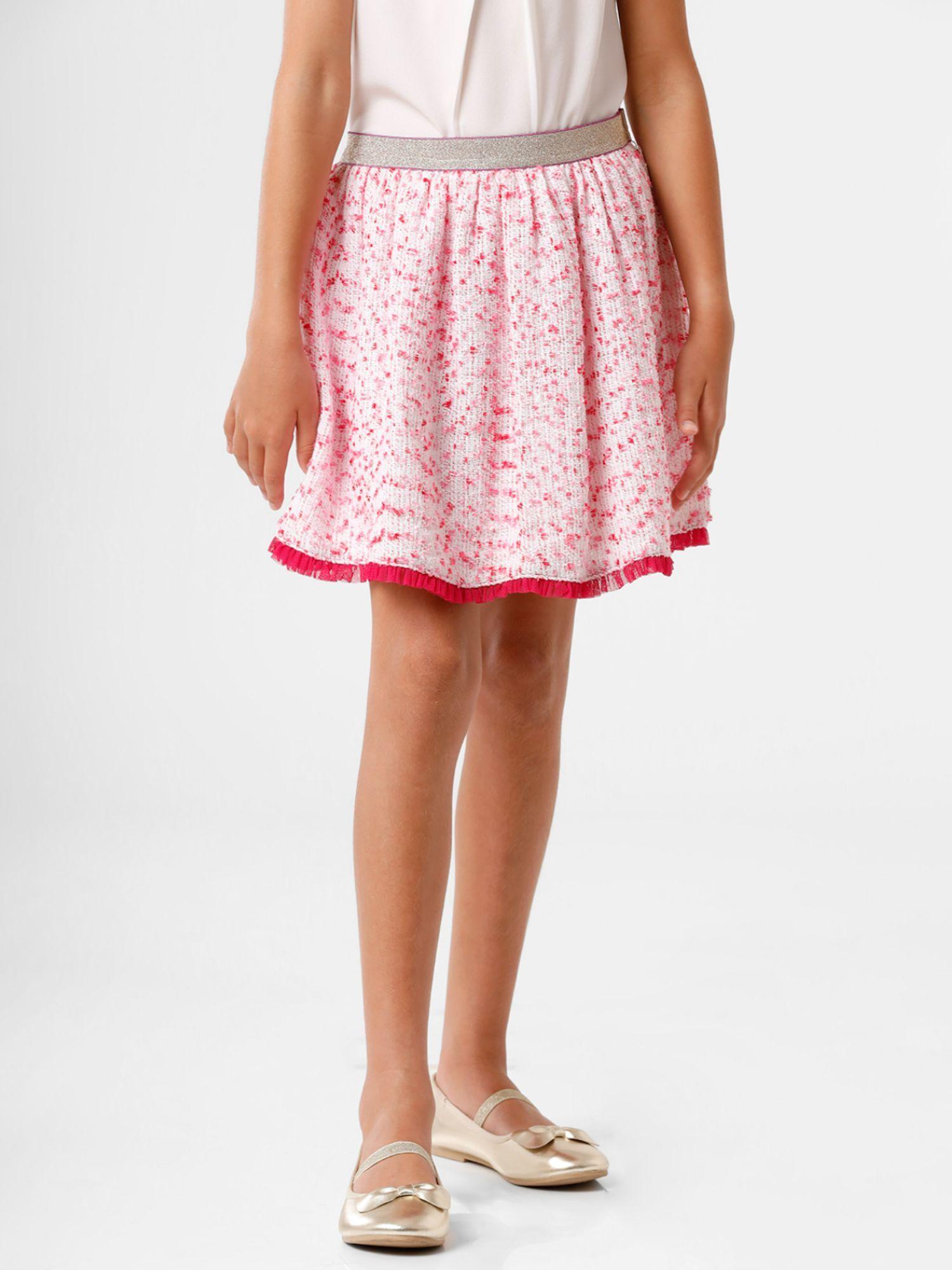 girls pink textured knee length skirt