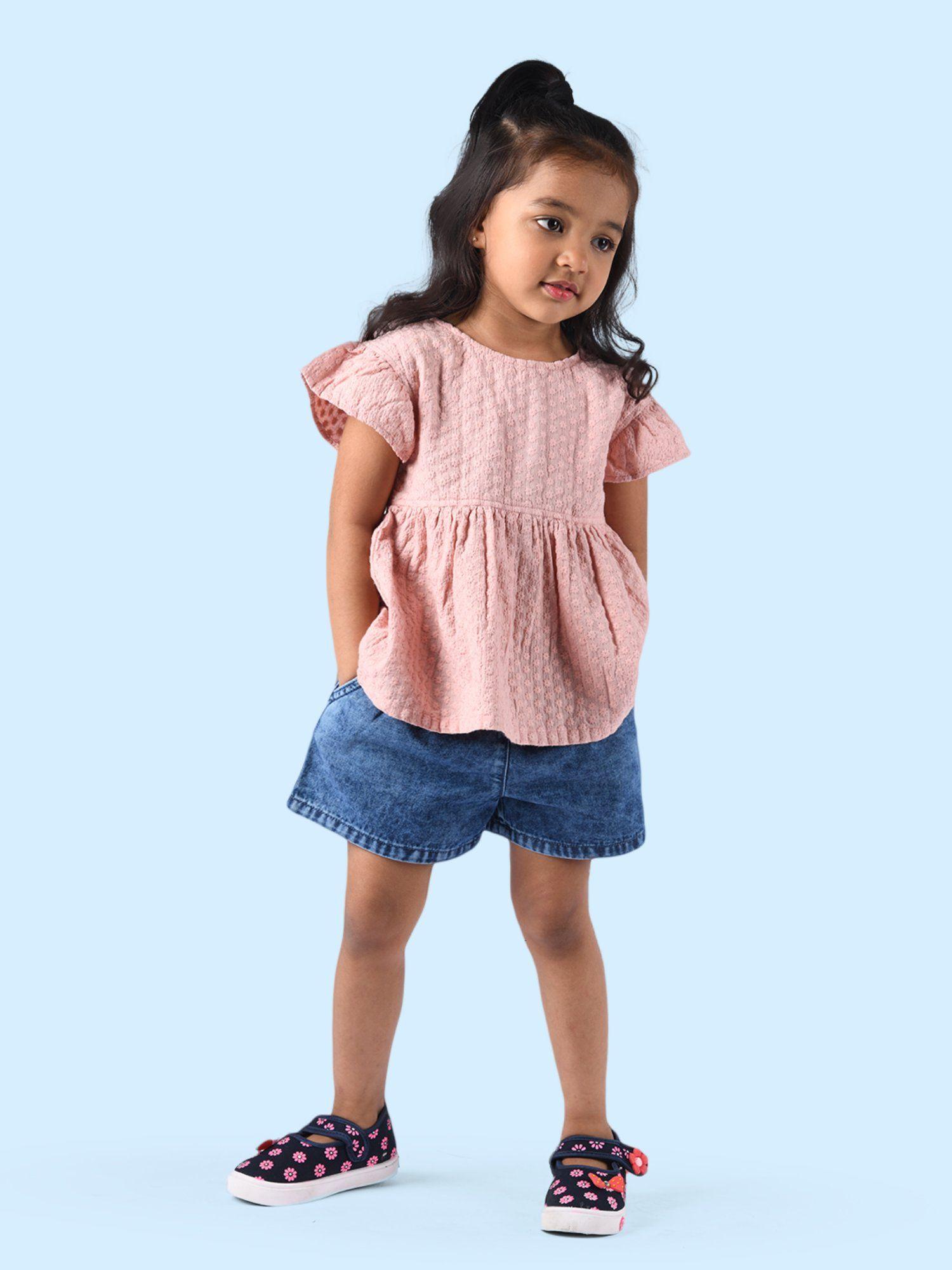 girls pink top with navy blue shorts (set of 2)
