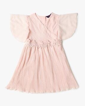girls pleated v-neck fit & flare dress