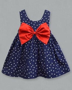 girls polka-dot fit & flare dress with bow accent