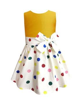 girls polka-dot print fit & flare dress with bow