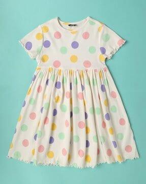 girls polka-dots print fit & flare dress
