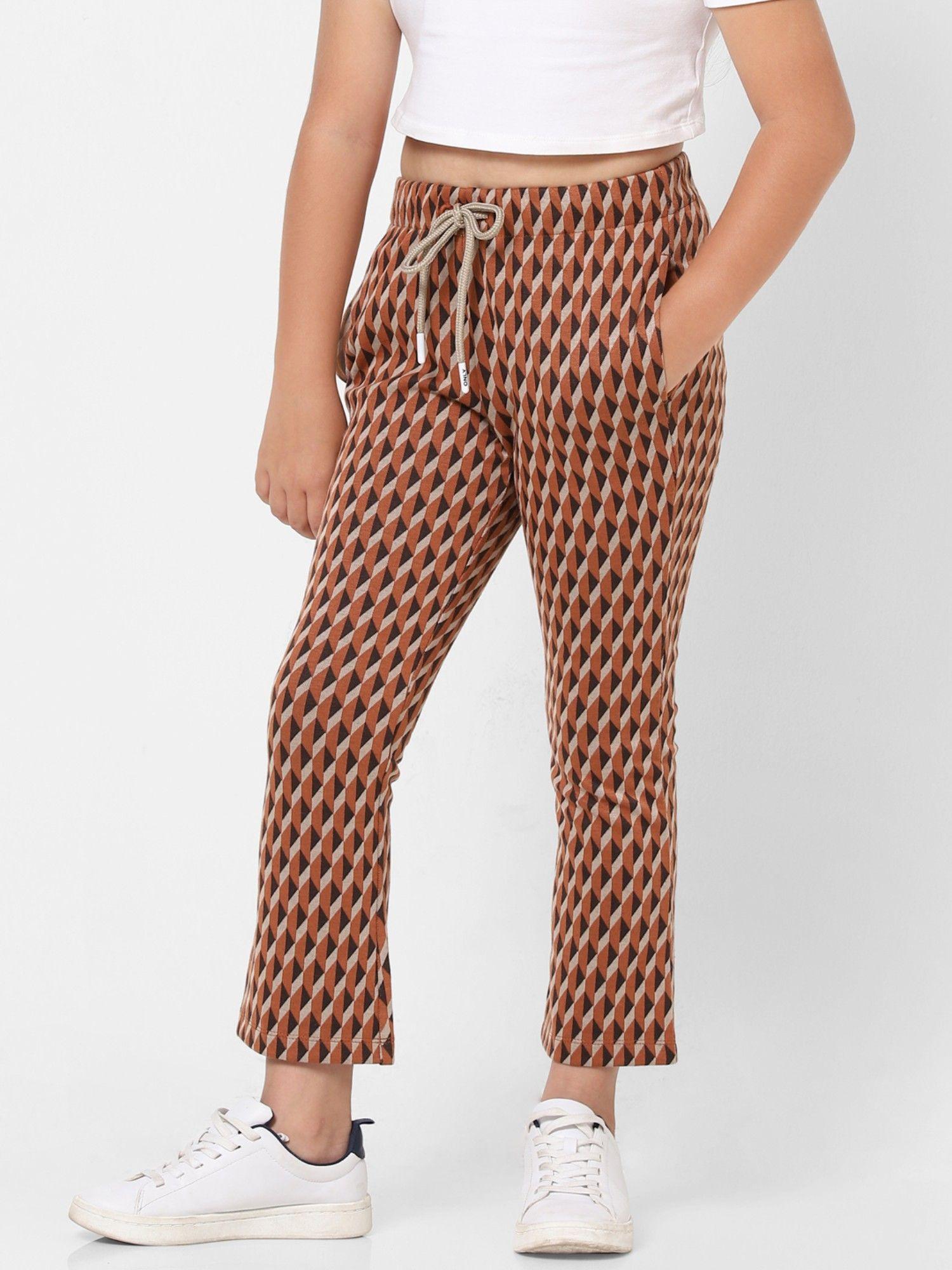 girls printed casual brown pants