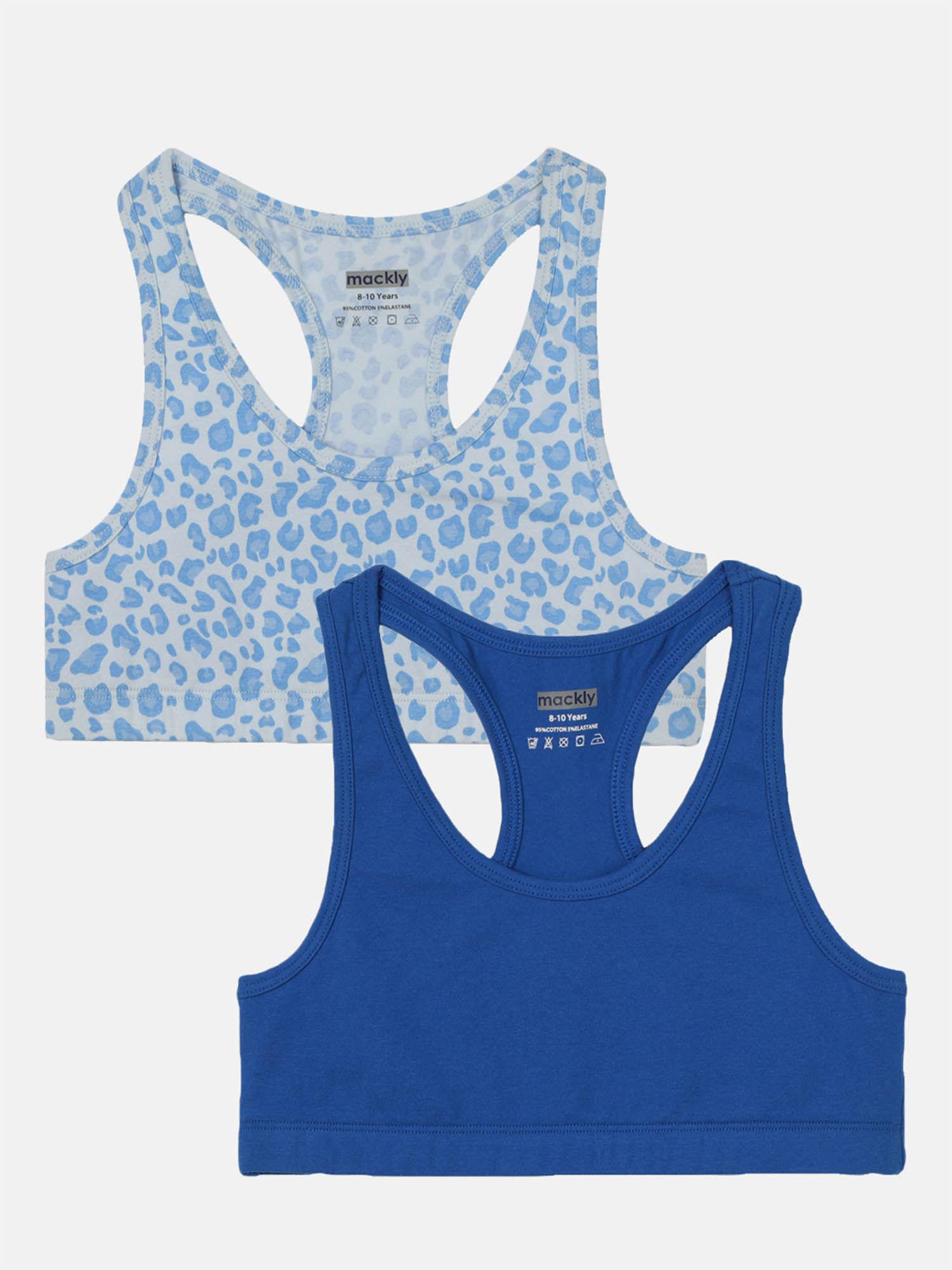 girls printed cotton bra grey and blue (pack of 2)