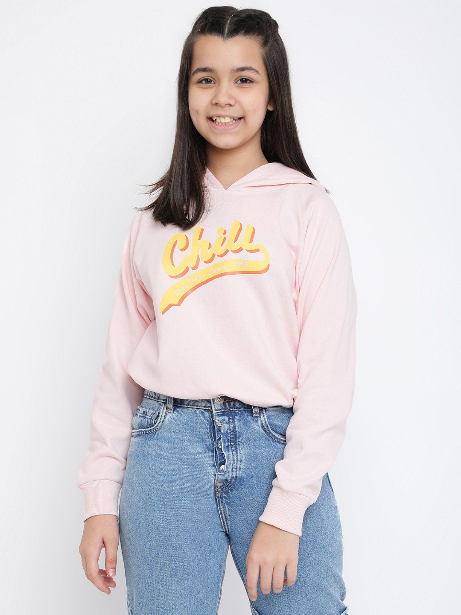 girls printed cotton fleece sweatshirt pink
