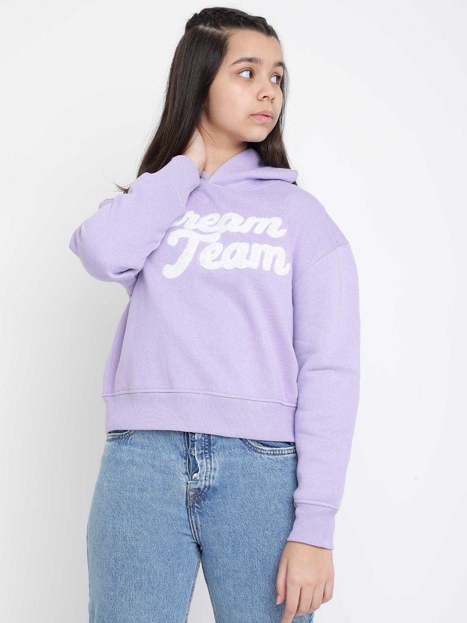 girls printed cotton fleece sweatshirt purple