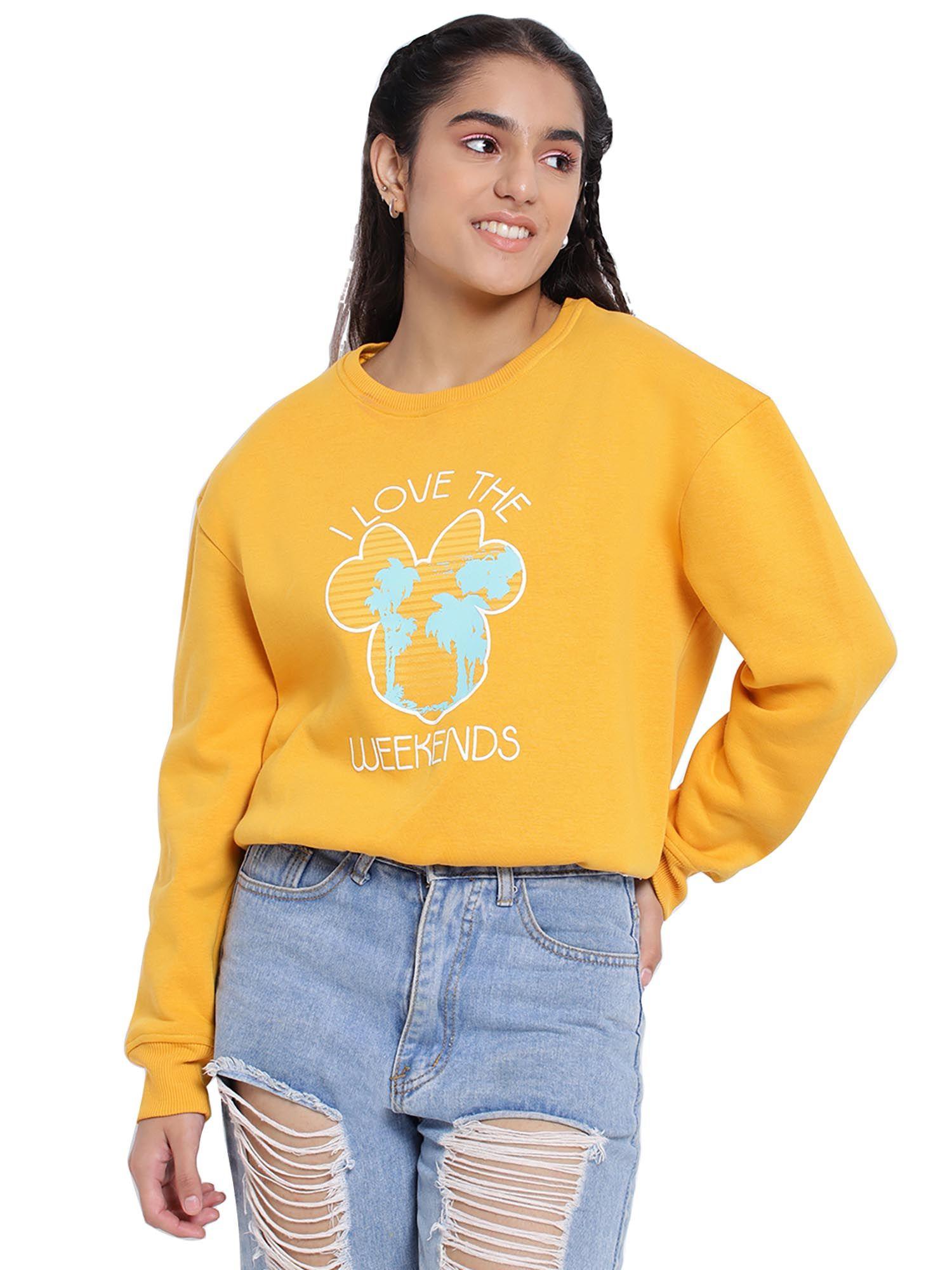 girls printed disney cotton fleece sweatshirt mustard