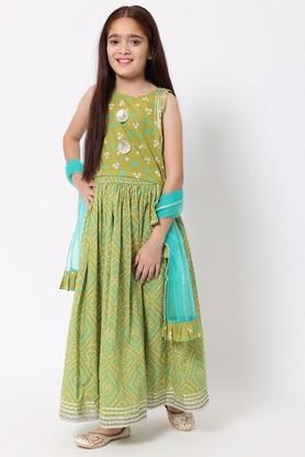 girls printed gotta patti ready to wear lehenga & blouse with dupatta - green