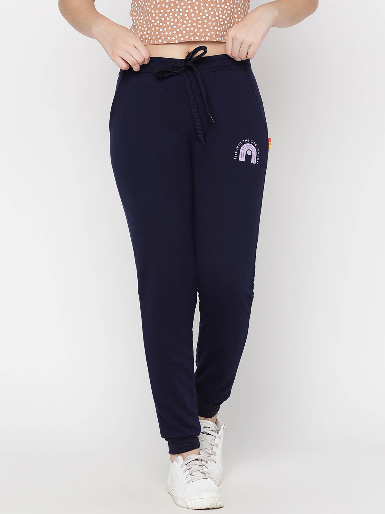 girls printed light weight cotton looper joggers-navy blue