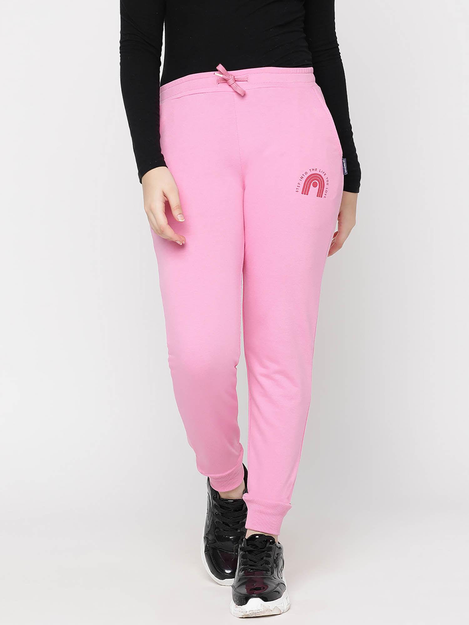 girls printed light weight cotton looper joggers-pink