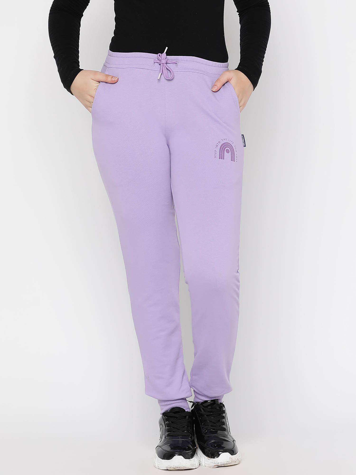 girls printed light weight cotton looper joggers-purple