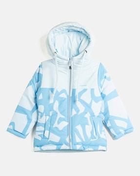 girls printed zip-front hooded reversible bomber jacket