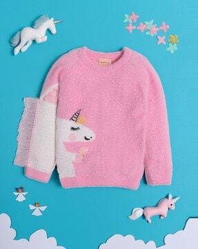 girls pullover with fuzzy detail