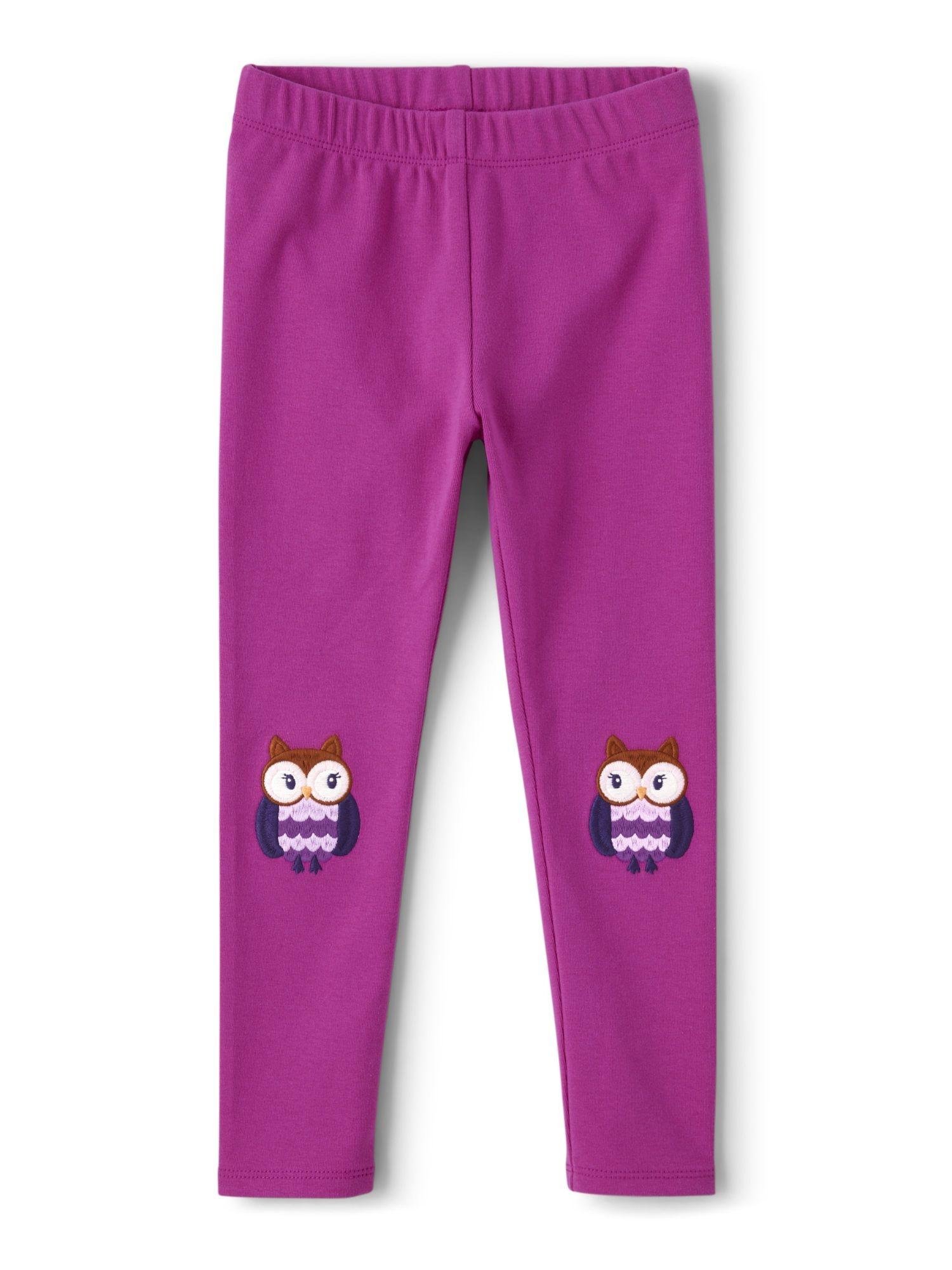 girls purple leggings with embroidered owl motif (12-18 months)