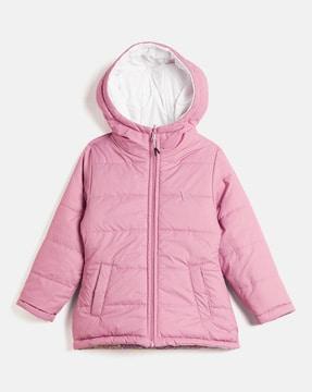 girls quilted zip-front hooded reversible bomber jacket