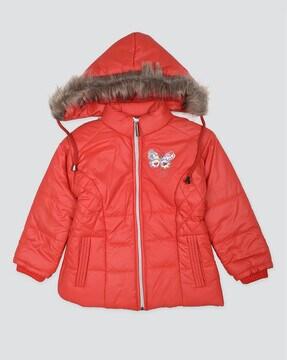 girls quilted zip-front jacket with hood