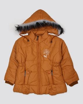 girls quilted zip-front jacket with hood
