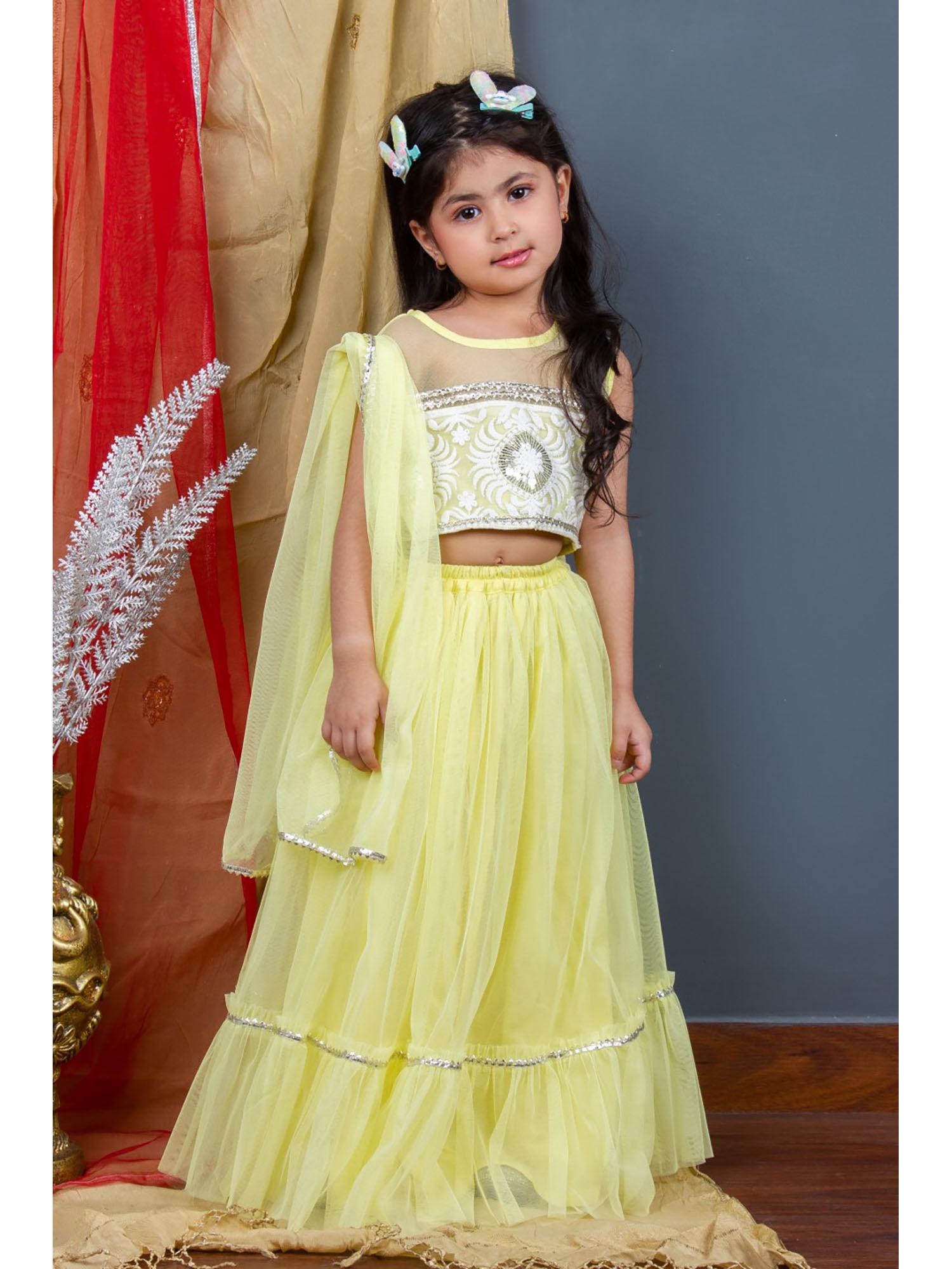girls ready to wear lehenga & blouse with dupatta yellow (set of 3)