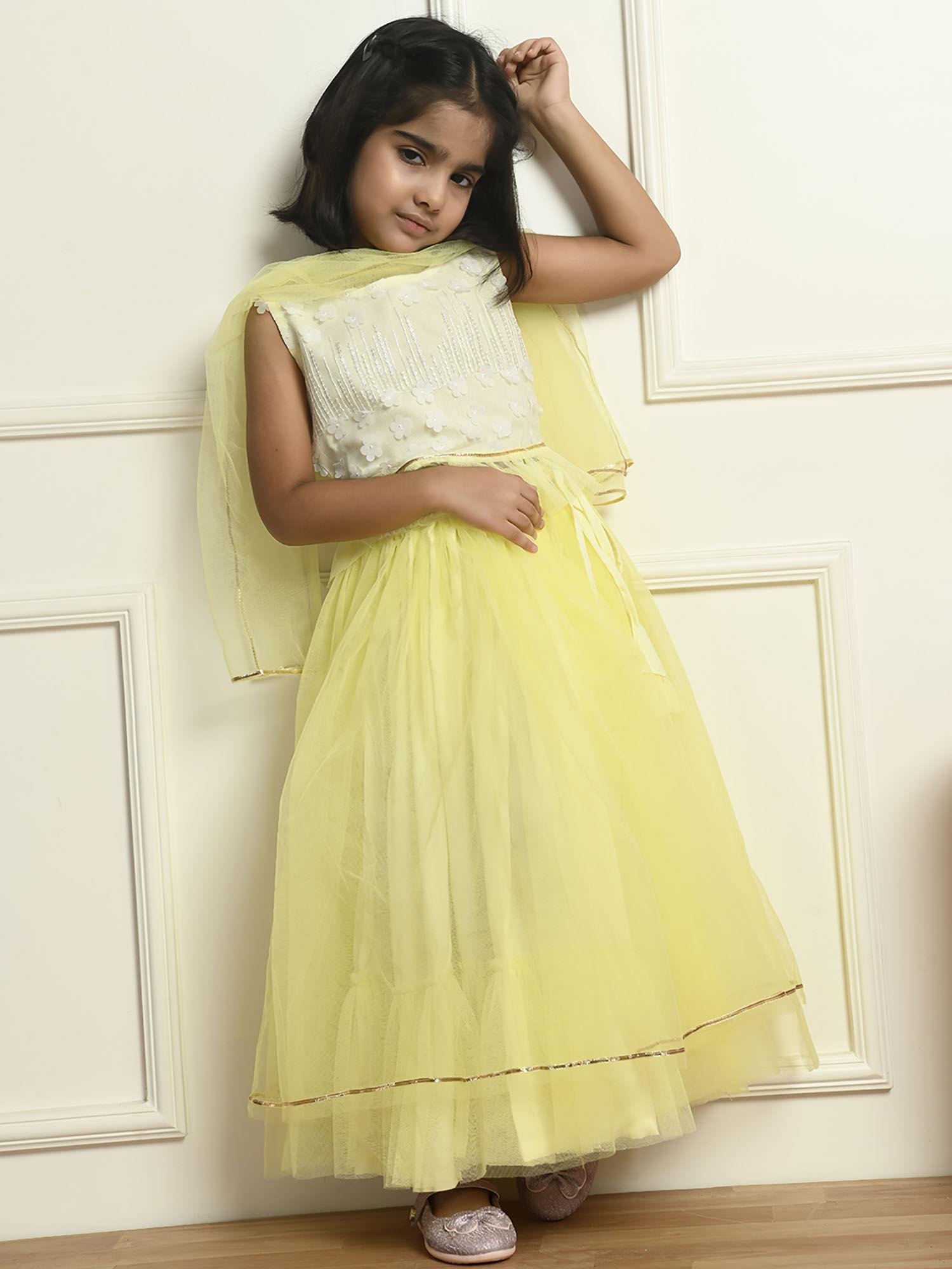 girls ready to wear lehenga & blouse with dupatta yellow (set of 3)