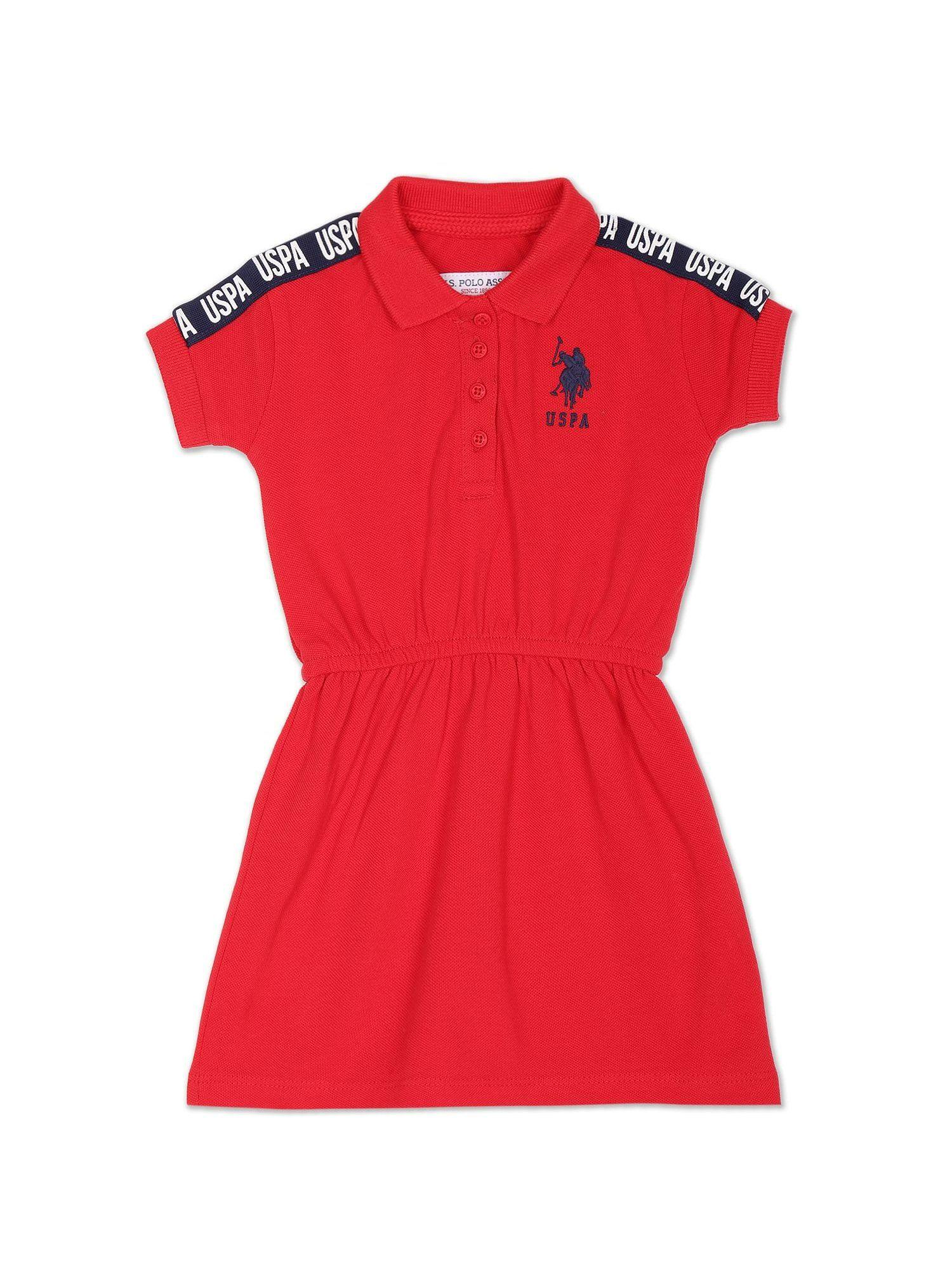 girls red brand taped solid pique polo dress