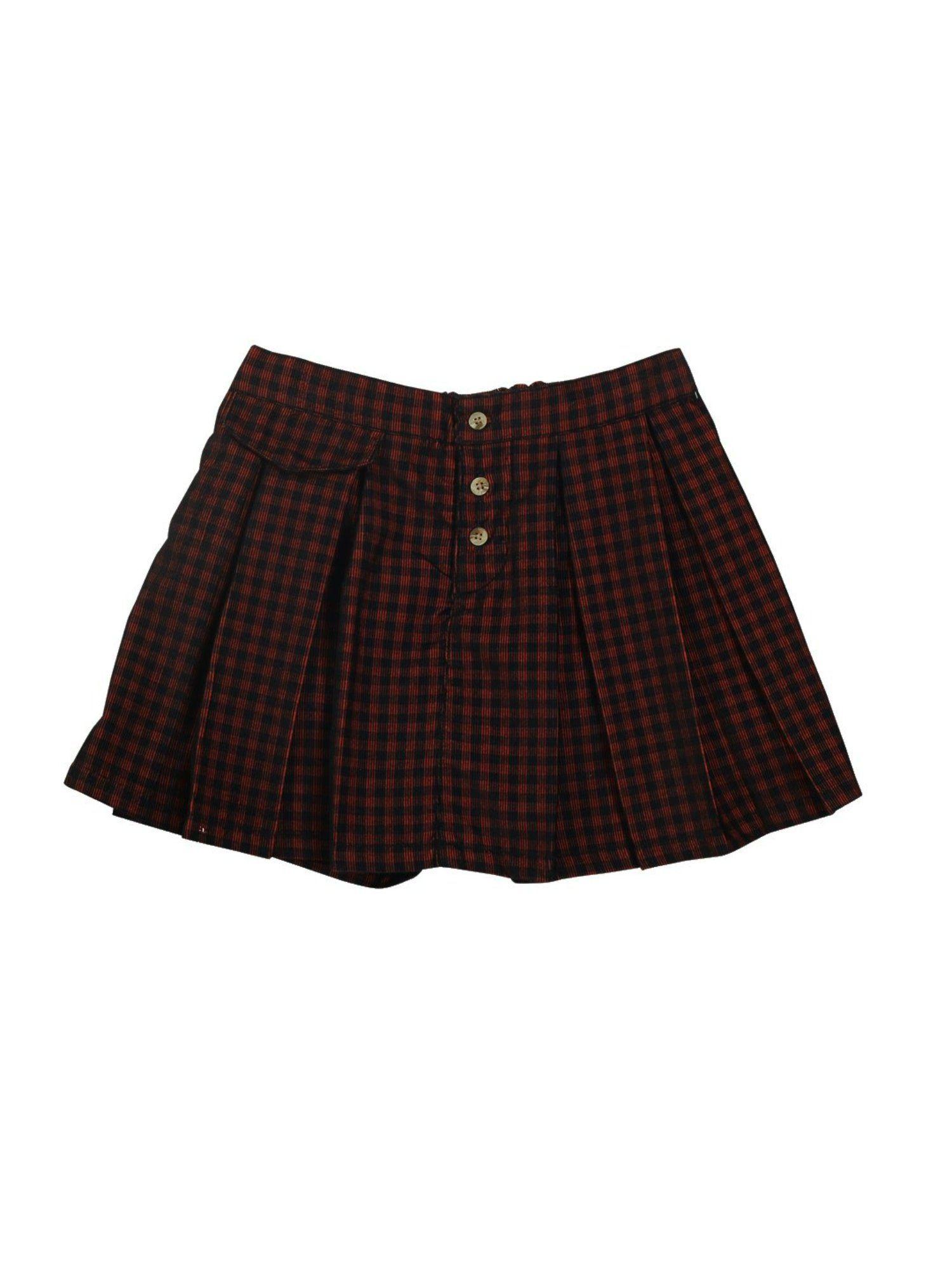 girls red cotton checks skirt