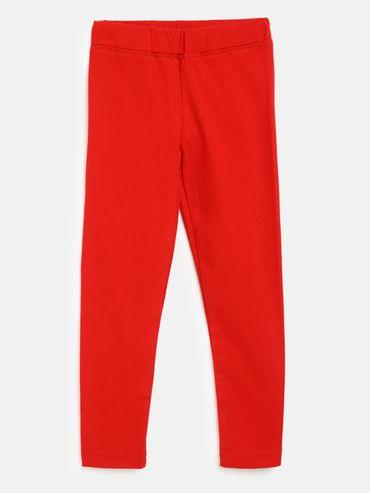 girls red cotton slim fit solid legging