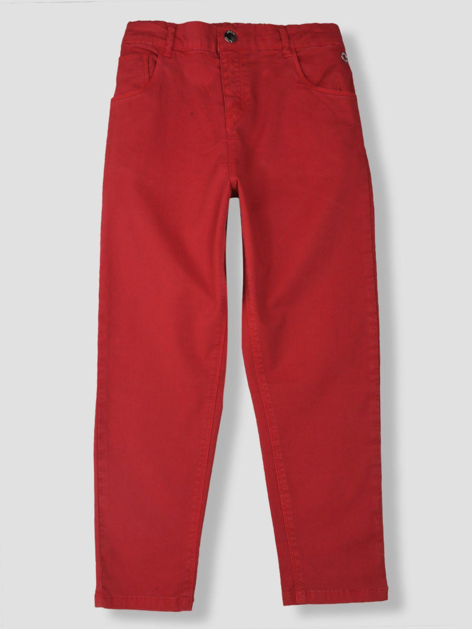 girls red denim solid trouser