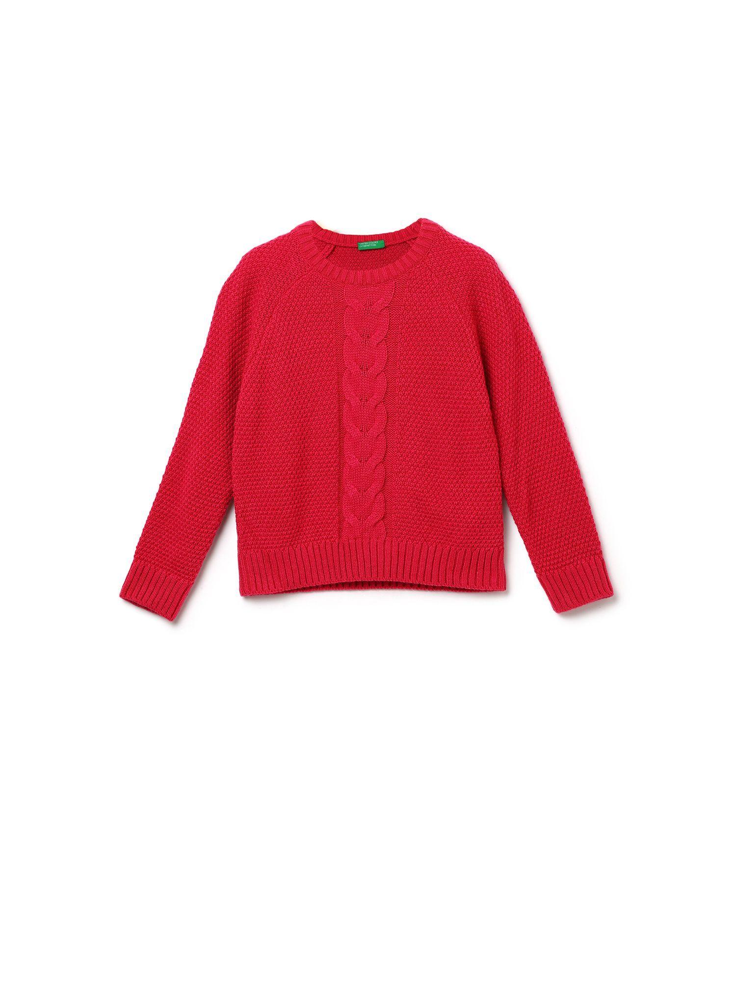 girls red knitted round neck sweater