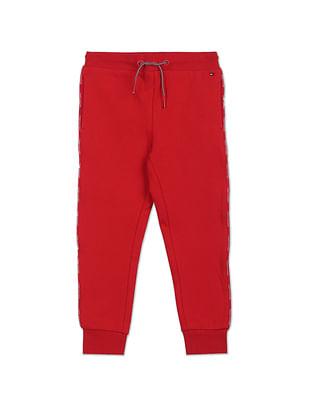 girls red mid rise logo piping solid joggers