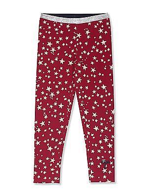 girls red shimmery waistband star print leggings