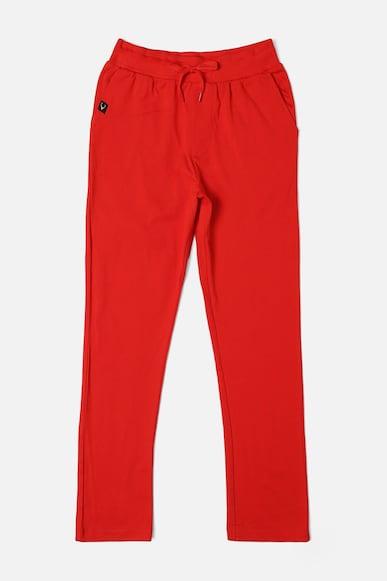 girls red solid regular fit track pants