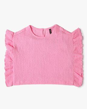 girls relaxed fit top with ruffle accent