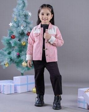 girls ribbed jacket with flap pockets