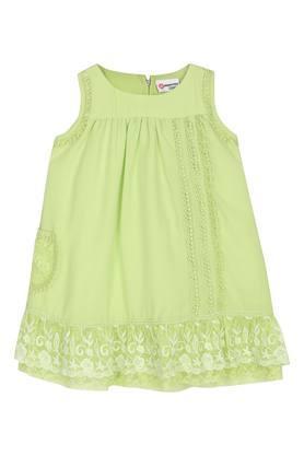 girls round neck lace knee length dress - green