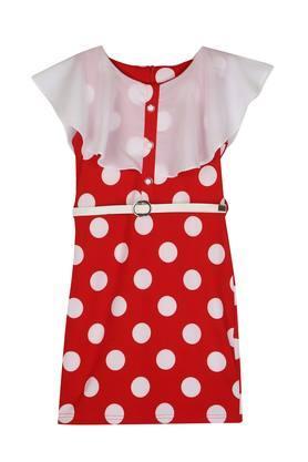 girls round neck polka dots shift dress - red